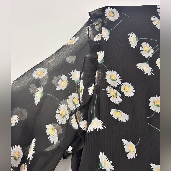 The Kooples NWT 100% Silk Black Daisy Long Sleeve Dress | FR 0 = US 2 - Picture 6 of 13